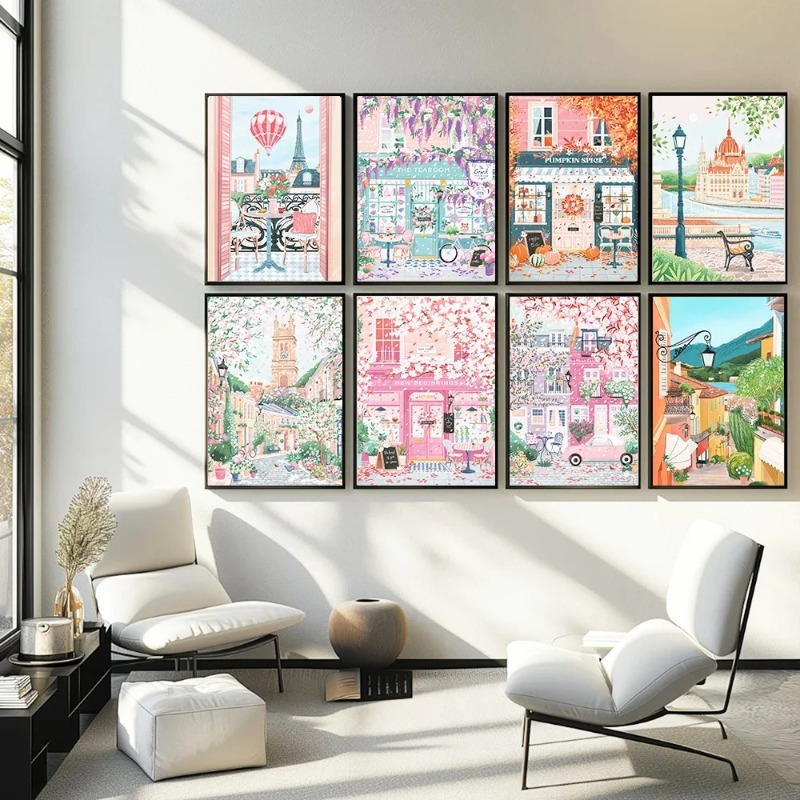Coffee Tea Home - パリ、ロンドン、ハンガリー旅行ポスターとプリント、コーヒー、アフタヌーンティー、キャンバス絵画、壁アート、部屋、ホームオフィスの装飾用絵画--