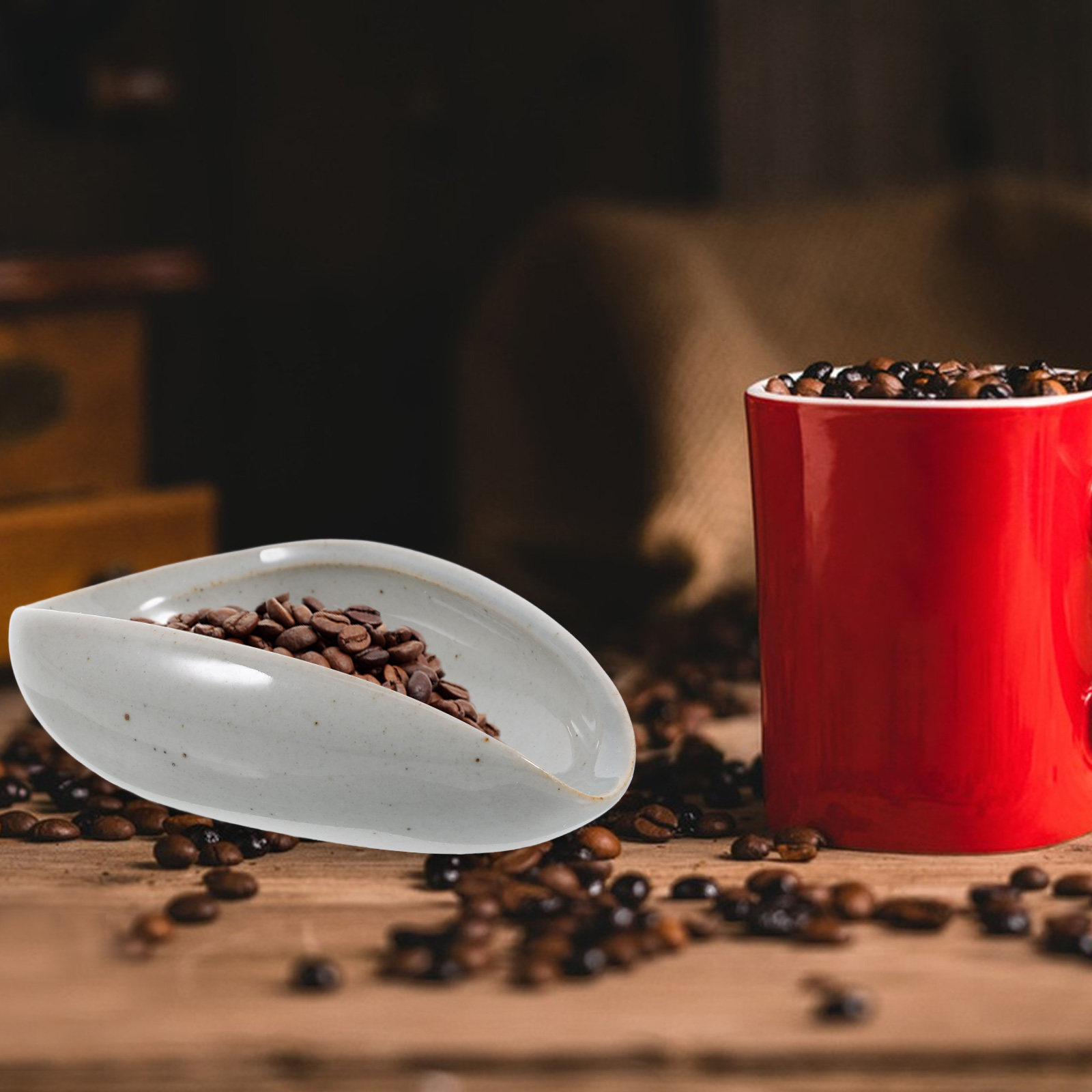 Coffee Tea And Bean Leaf - セラミック製コーヒー豆計量トレイ 多機能計量カップ エスプレッソ豆、コーヒー粉、茶葉用 精密計測 キッチン用
