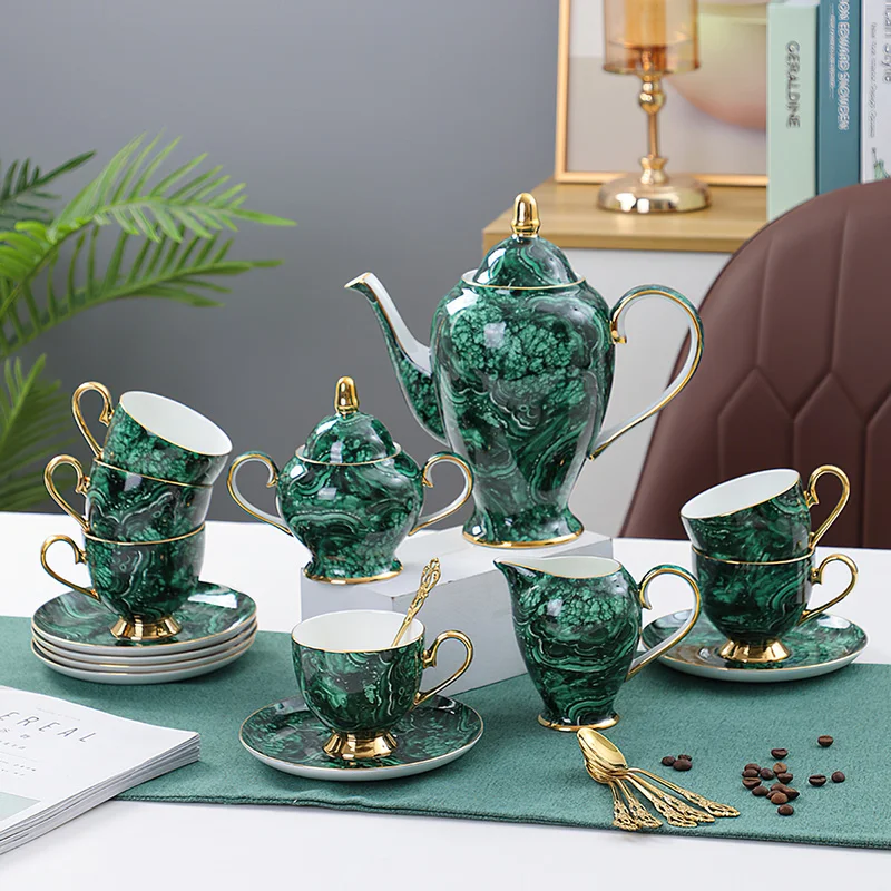 Coffee Tea Creamer - 骨灰磁器ティーポット,金と緑の象眼細工,コーヒーカップ,セラミックボウル,コーヒーティー,水入れ