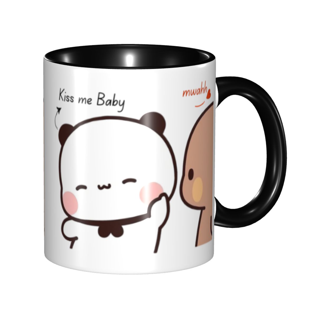 Coffee Tea You And Me - パーソナライズされた「キスミー・ベイビー・ムワ・ブブ・ドゥドゥ」パンダとブラウニー・ベアのカップルコーヒーマグ、DIYセラミックティーミルクカップ