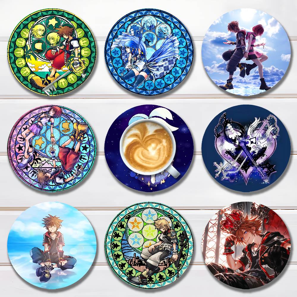 Coffee Tea Games - K-Kingdom H-Hearts ゲームラウンド木製コースター かわいいデザインでドリンク、紅茶、コーヒーに最適 家庭用に最適なギフト