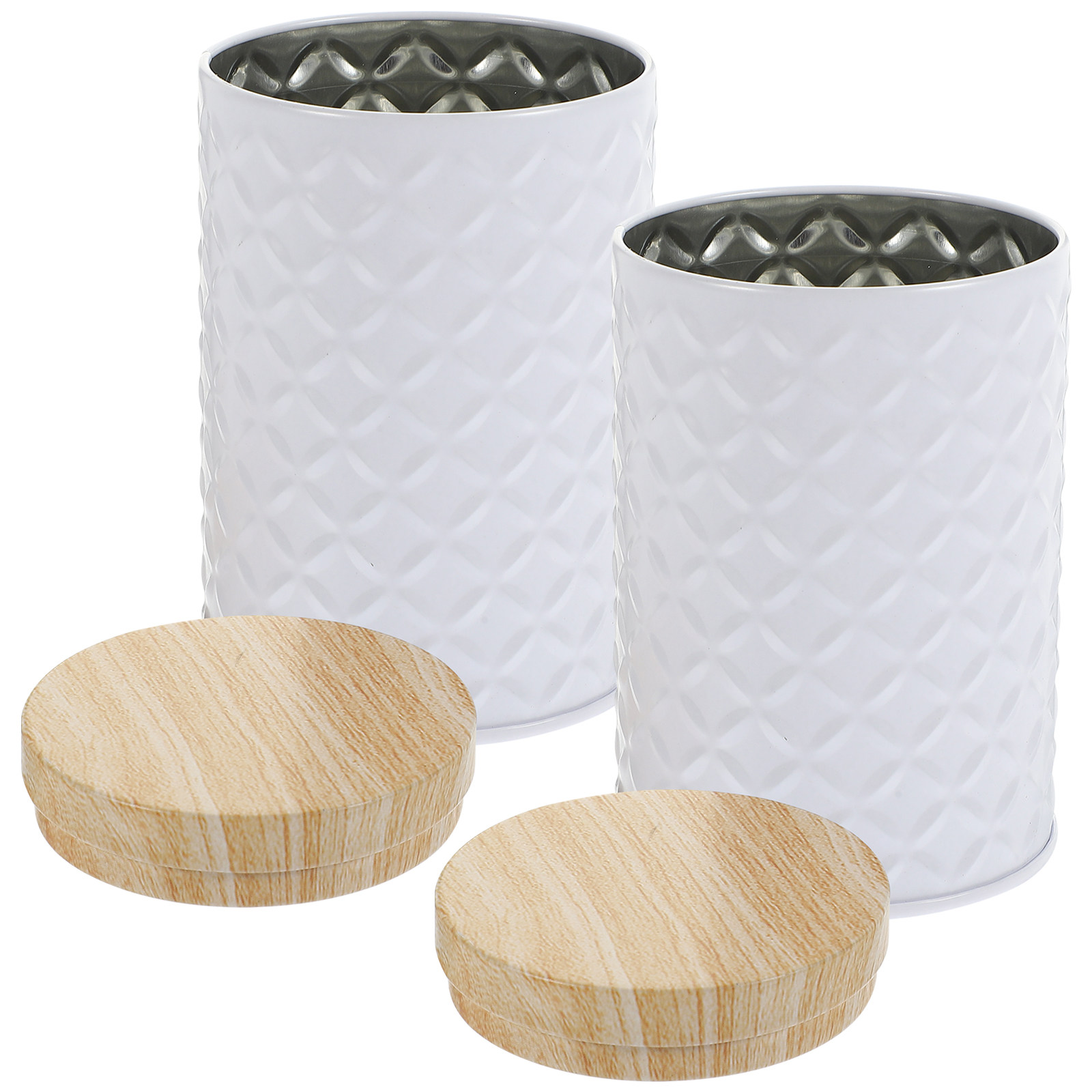 Coffee Tea Sugar Canisters - 食品グレードのブリキ製保存容器2個セット、漏れ防止蓋付き、スナック、紅茶、砂糖、クリーム、コーヒー用密閉容器、キッチンオーガナイザー