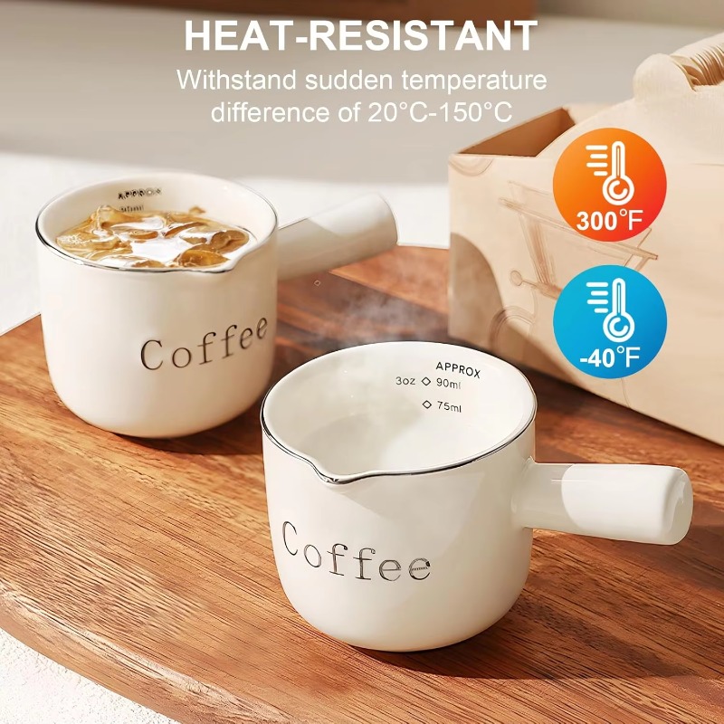Coffee Tea Creamer - ミニセラミックコーヒーカップハンドル付き V 字型注ぎ口ミルクカップラテクリーマーブレンダーエスプレッソ計量カップティーコーヒーアクセサリー