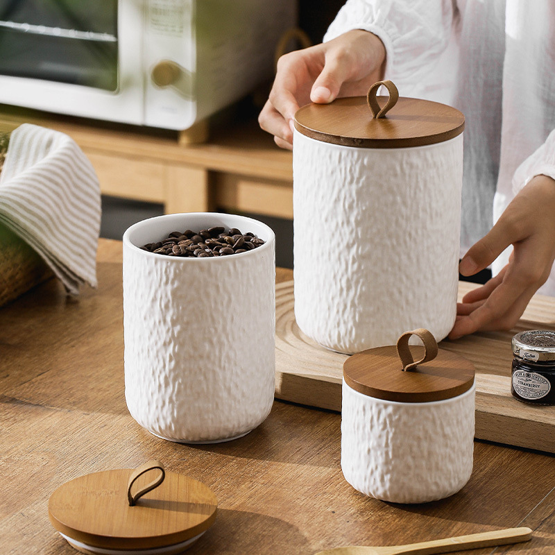 Coffee Tea Sugar Canisters - ロックパターンセラミックティーストレージキャニスター気密キッチンコンテナコーヒー砂糖粒用