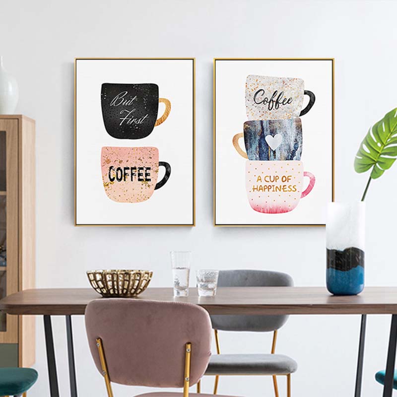Coffee Tea Picture - リビングルーム、コーヒーカップ、クリーム、アフタヌーンティー、かわいいポスタープリント、ウォールアート、ダイニングルームの写真、カフェの装飾のための北欧のキャンバス絵画