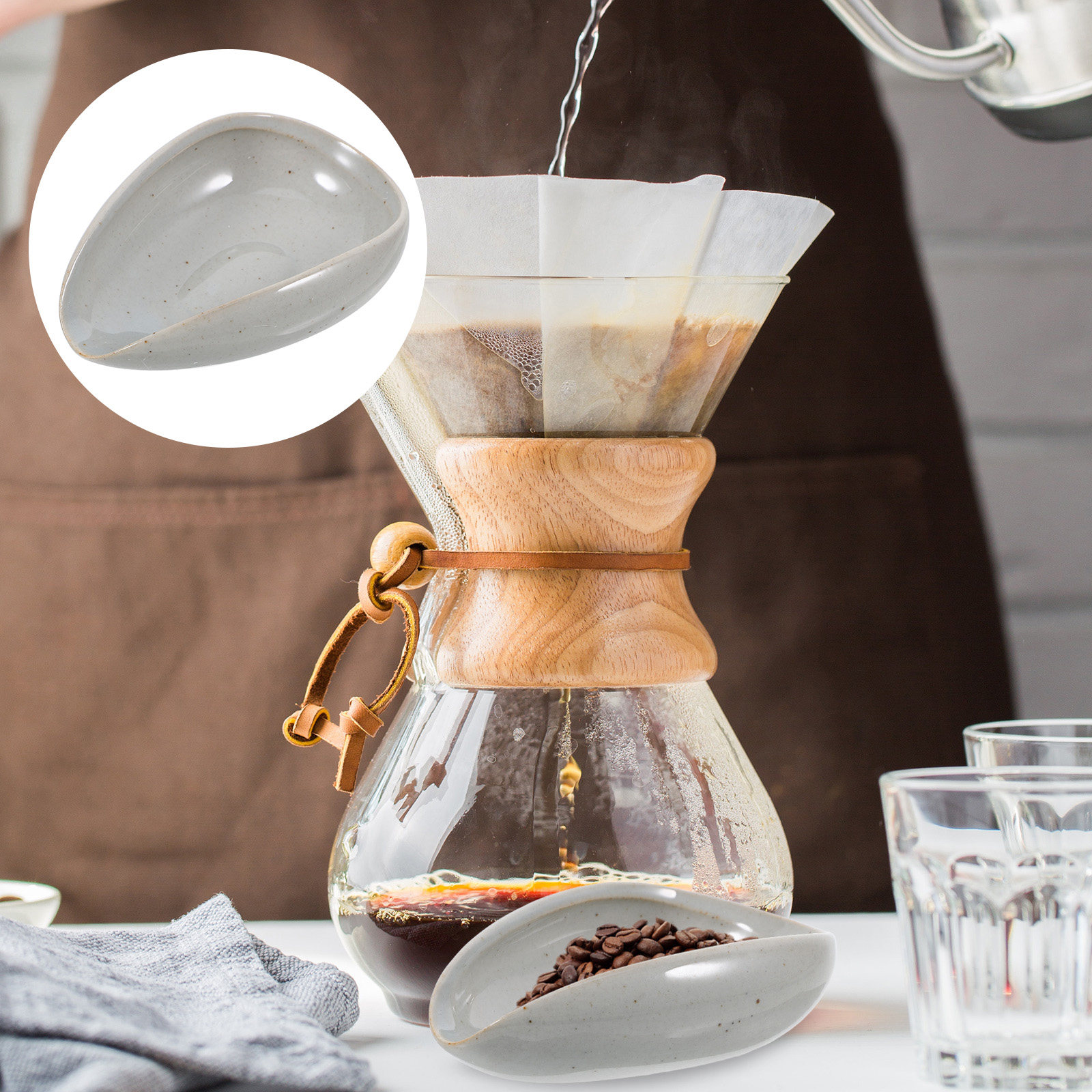 Coffee Tea Home - セラミック製コーヒー豆トレイ、計量カップ、豆・茶葉用計量皿、コンパクト設計、滑り止めエッジ、光沢仕上げ、家庭用