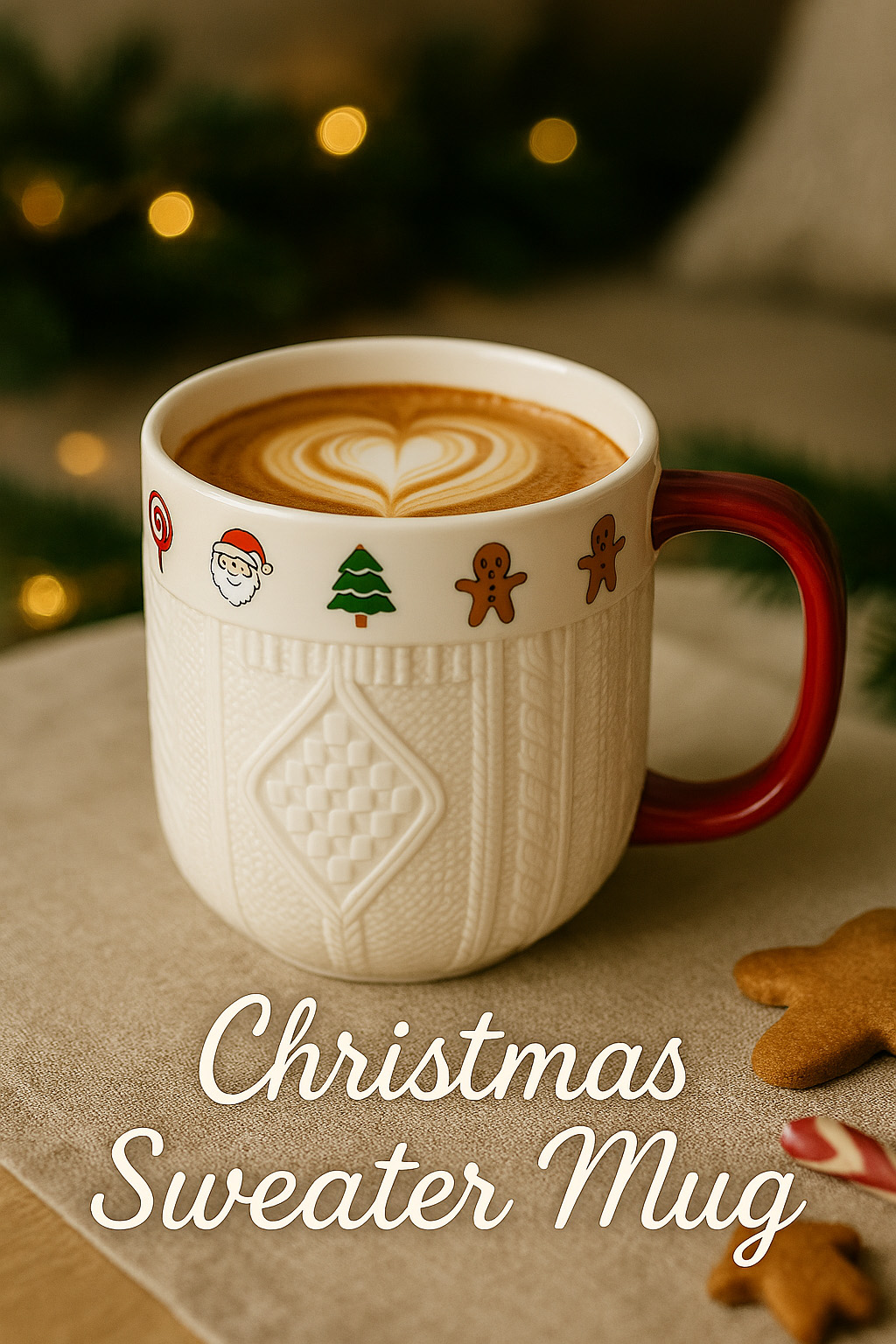 Coffee Tea Festival - 380ml クリスマスセーター セラミックマグ お祝いホリデーのアイコン付き – レッドハンドル