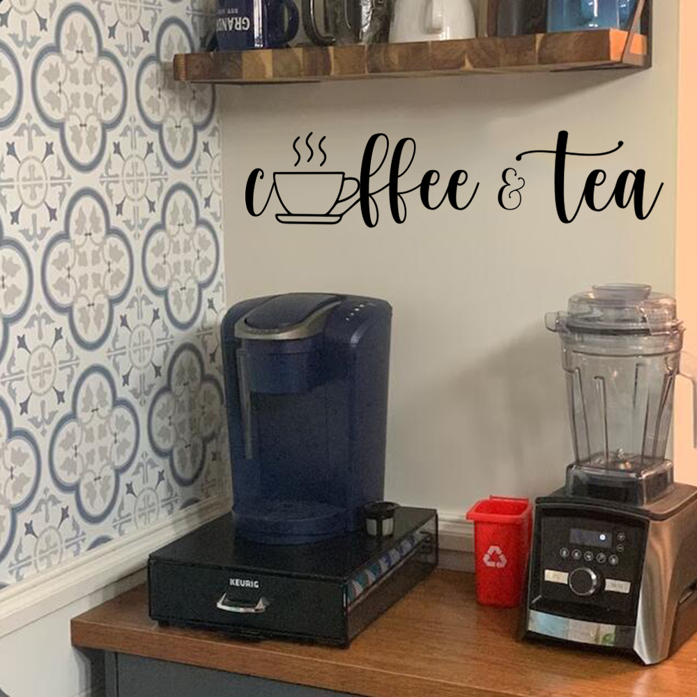 Coffee Tea Festival - コーヒー & ティーカップの壁のステッカー,窓のステッカー,ファームハウス,キッチン,お祭りの装飾,リビングルームのビニール