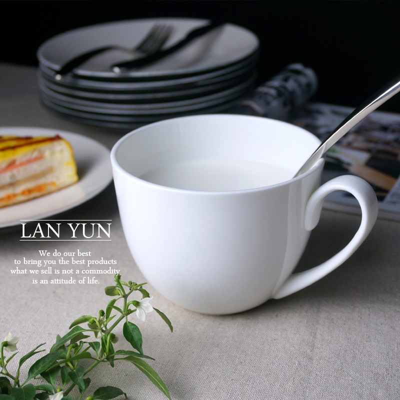 Morning Tea Coffee - 700ML、プレーンホワイトボーンチャイナモーニングカップ、磁器朝食シリアルマグ、セラミックマグコーヒーカップ、ミルクティーラージボウル