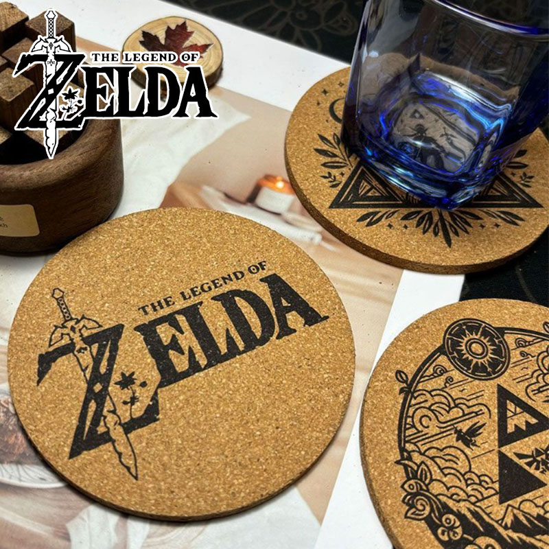 Coffee Tea Holders - ゼルダコースター漫画アニメリラウンド木製マットコーヒーカップティーカップドリンクホルダーノンスリップコルクコースター DIY デスクトップ装飾ギフト