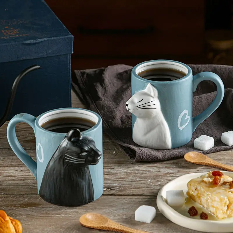 Morning Tea Coffee - 1個 キスキャット セラミックマグカップ カップル用、結婚記念マグカップ、記念日マグカップ、朝食用ミルクコーヒー、ティーカップ、バレンタインデー用
