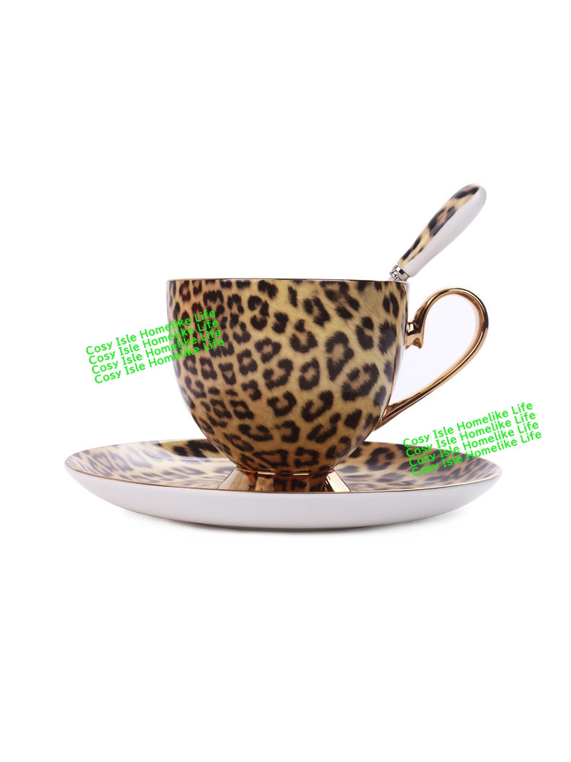 Coffee Tea Festival - 磁器のコーヒーカップとソーサーのセット,ゴールドカラー,ボーンチャイナ,ヒョウ,セラミック,高品質,お祭りのギフト,ミルクティー