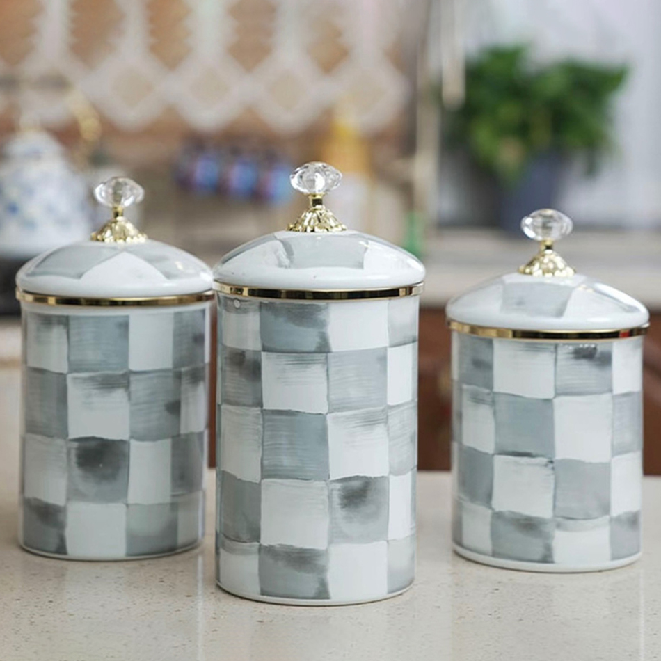 ヨーロッパレトロクラシック収納ジャー装飾チェッカーボード磁器 - Coffee Tea Sugar Canisters のレビューと価格