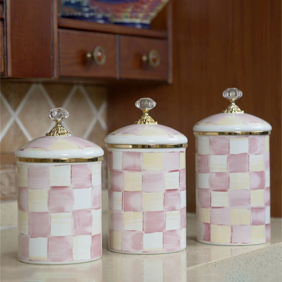 ヨーロッパレトロクラシック収納ジャー装飾チェッカーボード磁器 - Coffee Tea Sugar Canisters のレビューと価格