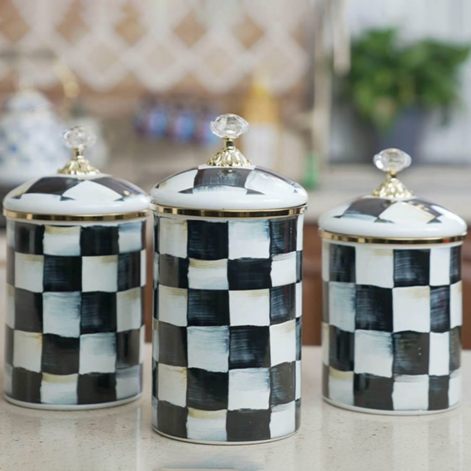 ヨーロッパレトロクラシック収納ジャー装飾チェッカーボード磁器 - Coffee Tea Sugar Canisters のレビューと価格
