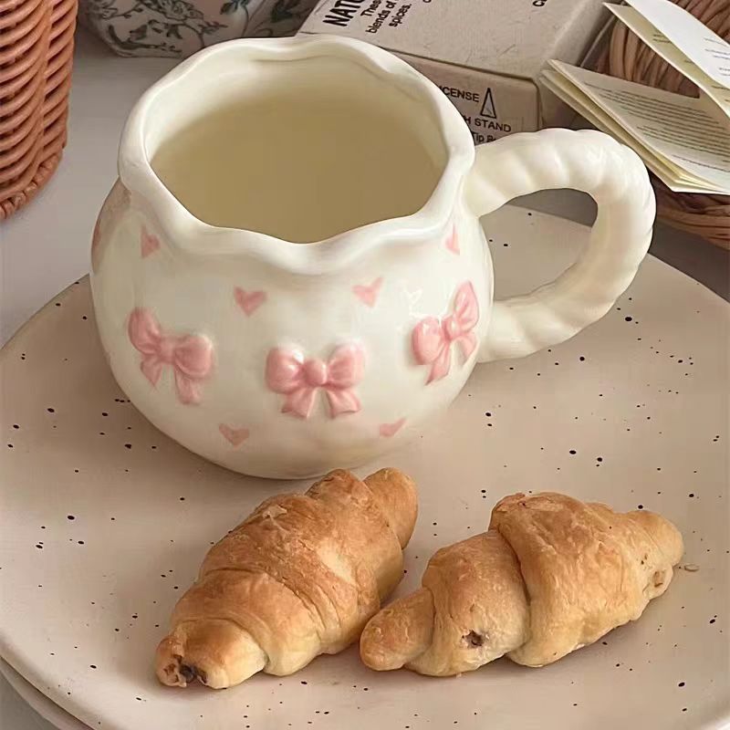 韓国風ガール繊細なリボン桜レリーフマグミルクコーヒーアフタヌ - Coffee Tea Festival のレビューと価格