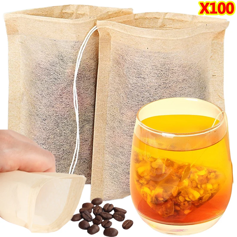 100 個ティーバッグ巾着フィルター付き空のティーバッグコー - Coffee Tea And Bean Leaf のレビューと価格