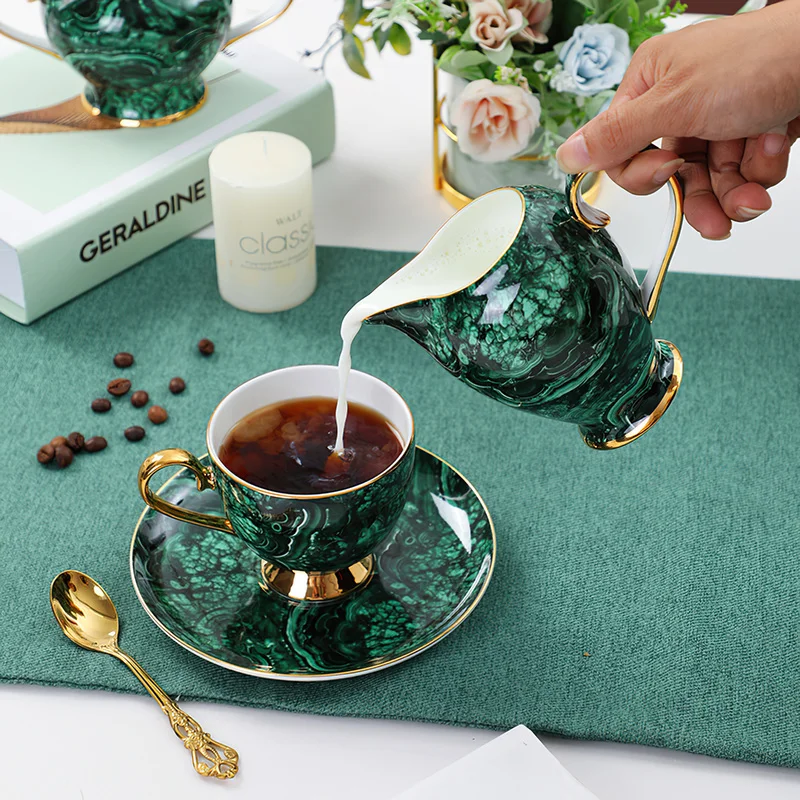 骨灰磁器ティーポット,金と緑の象眼細工,コーヒーカップ,セラ - Coffee Tea Creamer のレビューと価格