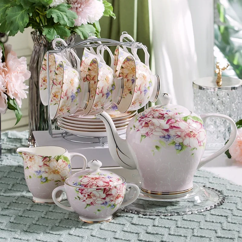 ピンクとブルーの花の骨の形をしたコーヒーカップのセット,磁器 - Coffee Tea Creamer のレビューと価格