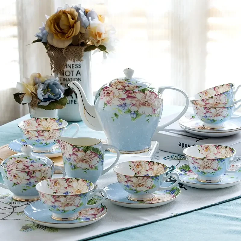 ピンクとブルーの花の骨の形をしたコーヒーカップのセット,磁器 - Coffee Tea Creamer のレビューと価格