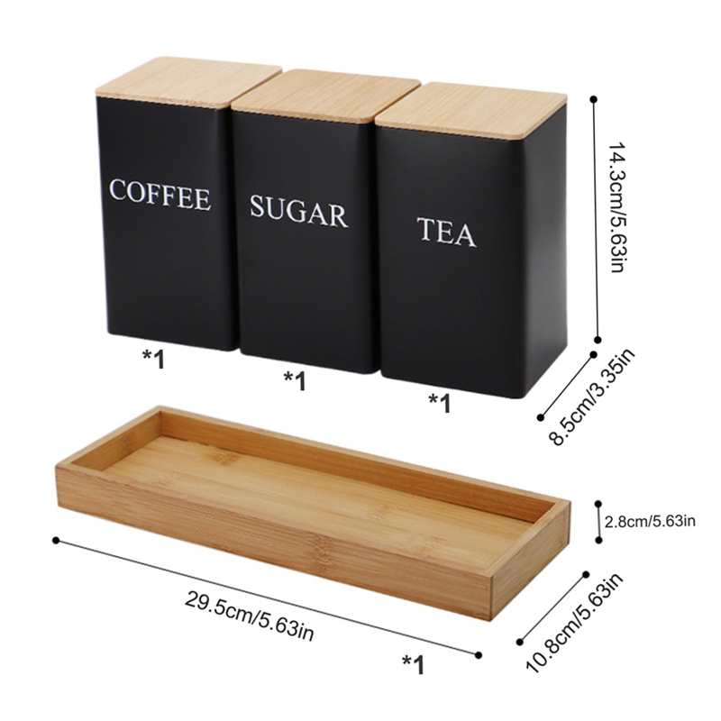 3個セット 茶葉・コーヒー・砂糖用キャニスターセット トレイ - Coffee Tea Sugar Canisters のレビューと価格