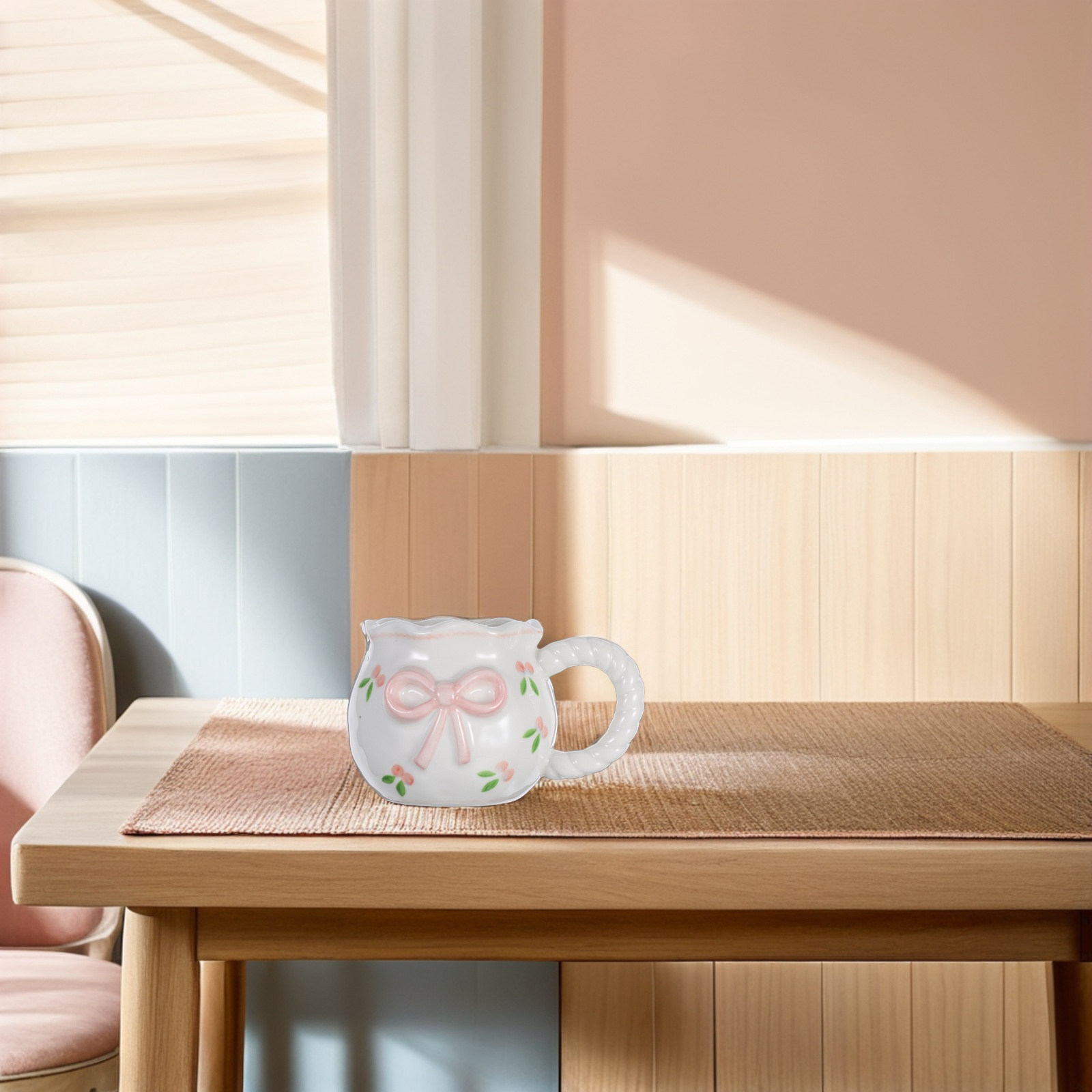 手作りのリボン結びセラミックコーヒーマグカップ 3Dアートデ - Morning Tea Coffee のレビューと価格