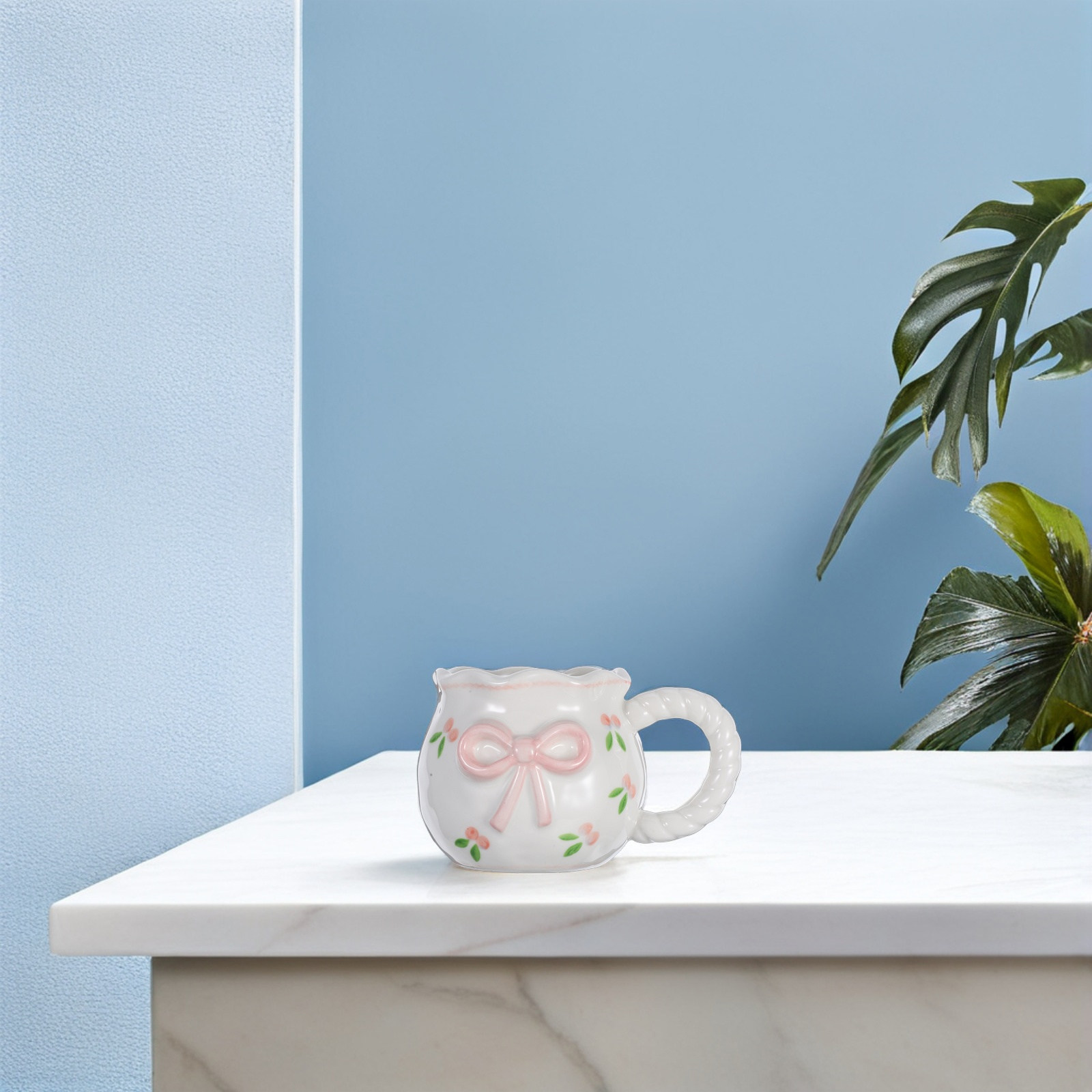 手作りのリボン結びセラミックコーヒーマグカップ 3Dアートデ - Morning Tea Coffee のレビューと価格