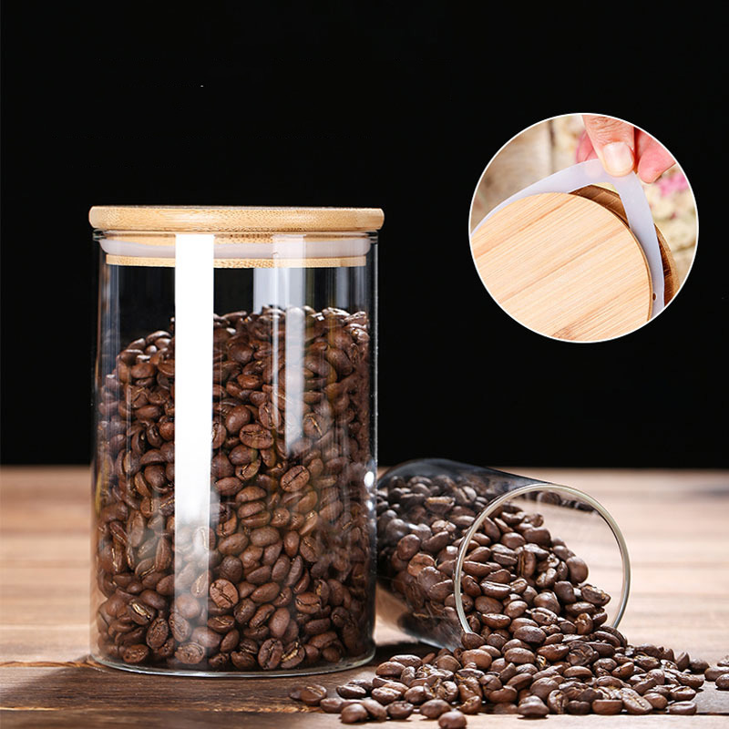 竹の蓋が付いた気密のガラス製食品貯蔵瓶,コーヒー豆,茶葉,ク - Coffee Tea And Bean Leaf のレビューと価格