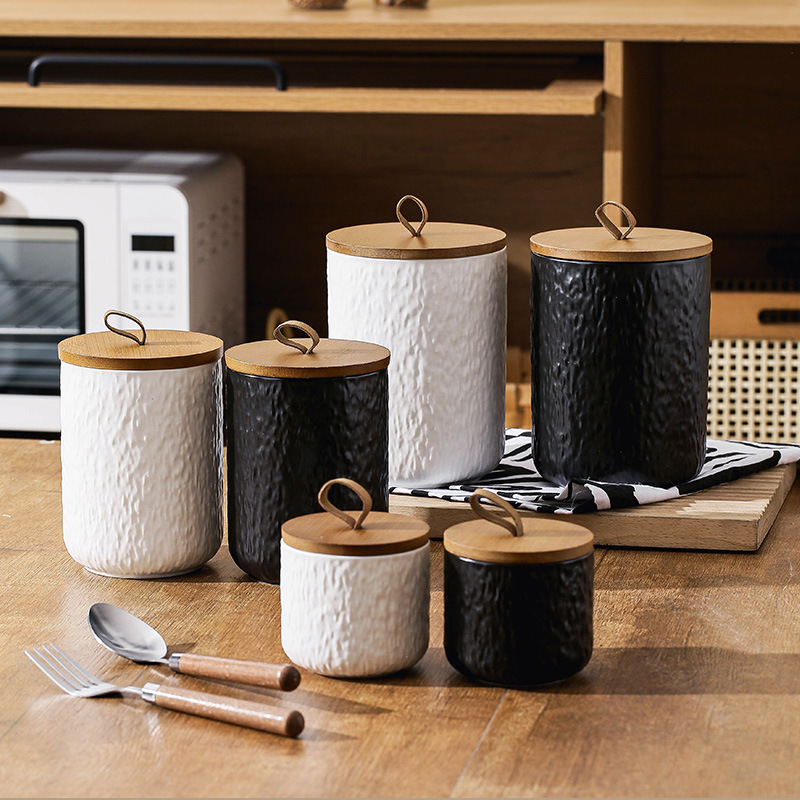 ロックパターンセラミックティーストレージキャニスター気密キッ - Coffee Tea Sugar Canisters のレビューと価格