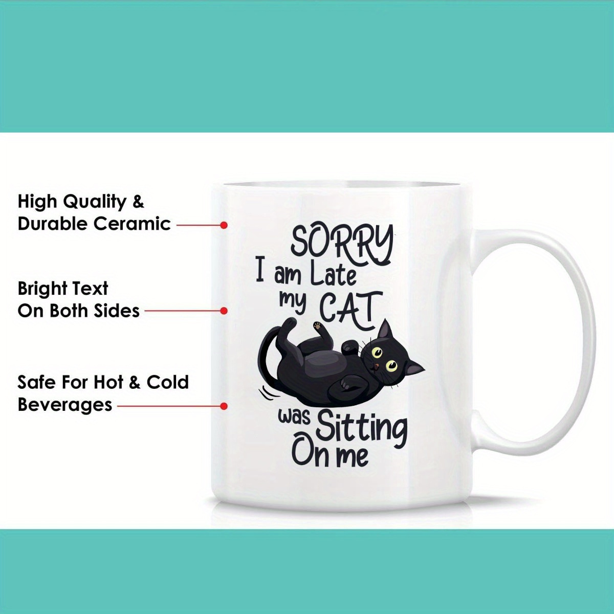 面白い猫の形をしたセラミックマグ 1 個、「遅くなってごめん - Coffee Tea You And Me のレビューと価格