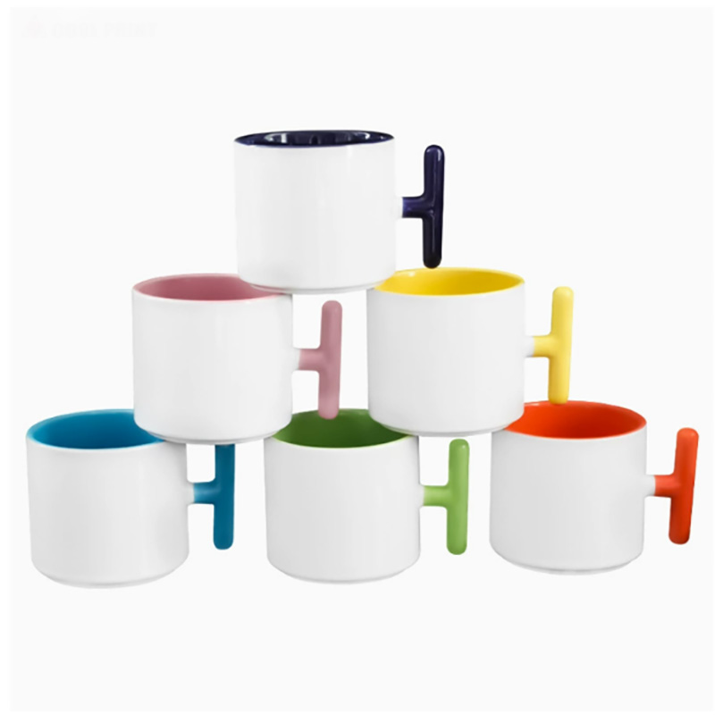 2個セット クリエイティブT字型ハンドル セラミックマグカッ - Coffee Tea Picture のレビューと価格