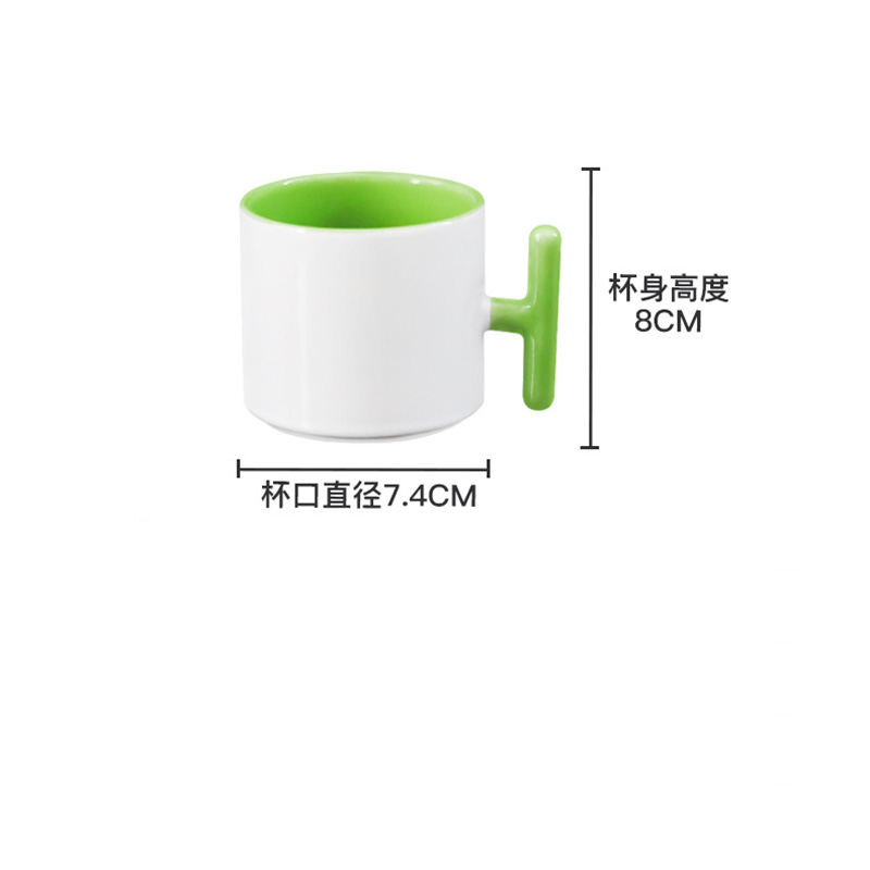 2個セット クリエイティブT字型ハンドル セラミックマグカッ - Coffee Tea Picture のレビューと価格