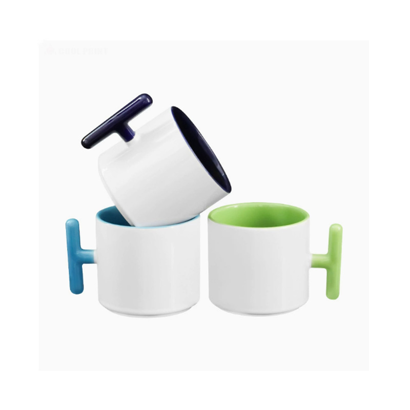 2個セット クリエイティブT字型ハンドル セラミックマグカッ - Coffee Tea Picture のレビューと価格