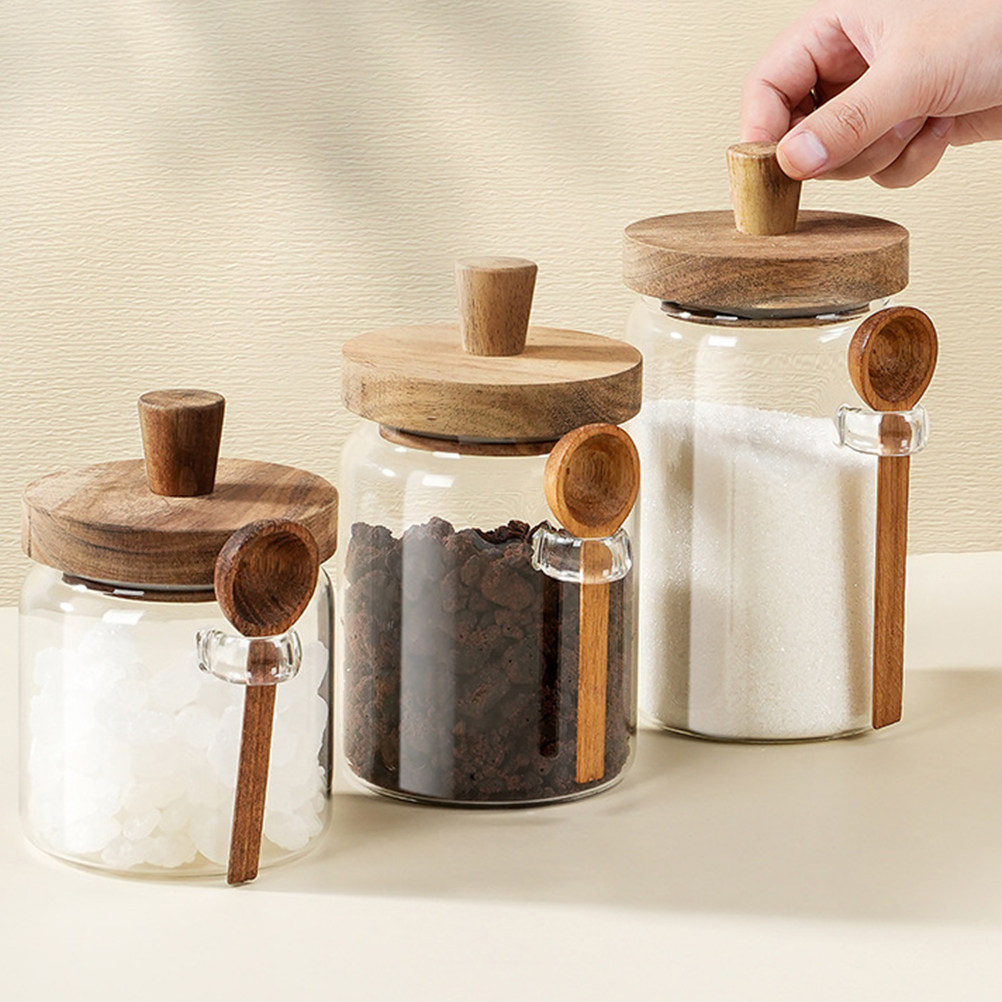 ガラス製コーヒー豆保存容器 密閉木製蓋付き 漏れ防止 キッチ - Coffee Tea Sugar Canisters のレビューと価格