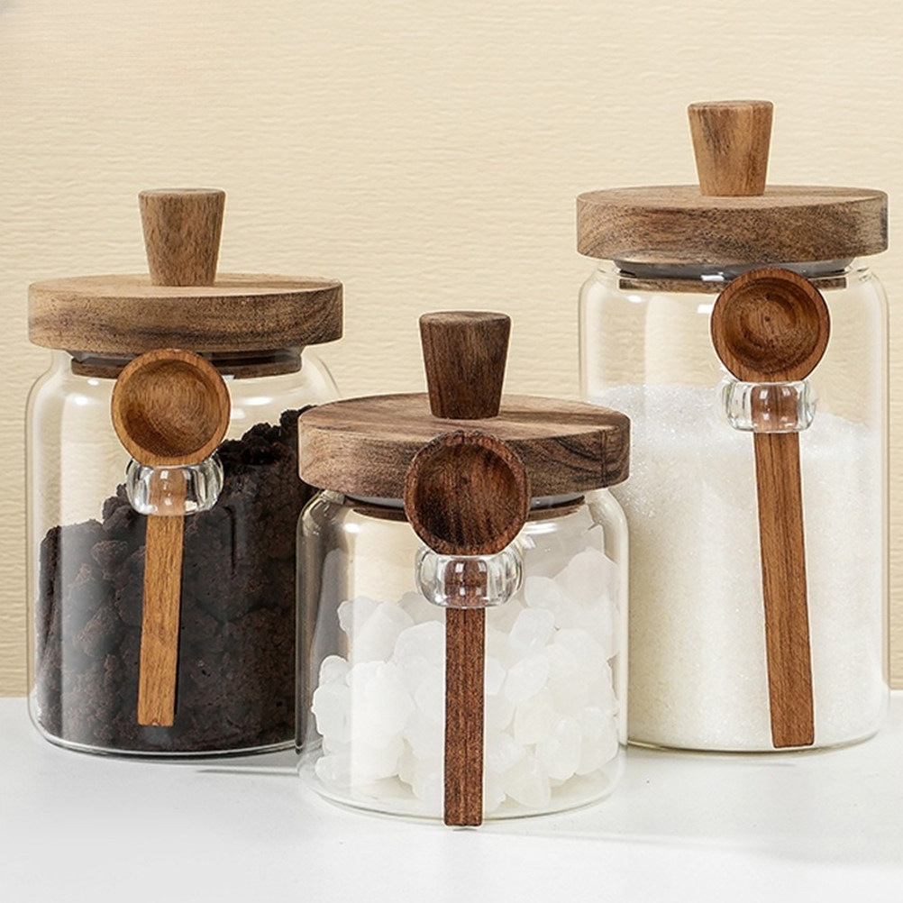 ガラス製コーヒー豆保存容器 密閉木製蓋付き 漏れ防止 キッチ - Coffee Tea Sugar Canisters のレビューと価格