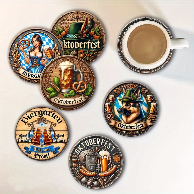 6個入り 4インチ 木製 ヴィンテージ ビール祭りテーマ コ - Coffee Tea Festival のレビューと価格