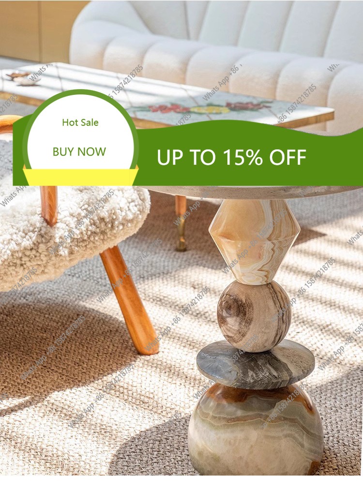 XSラウンド大理石コーヒーテーブル、パズルベース付きアフタヌ - Coffee Tea Nook のレビューと価格