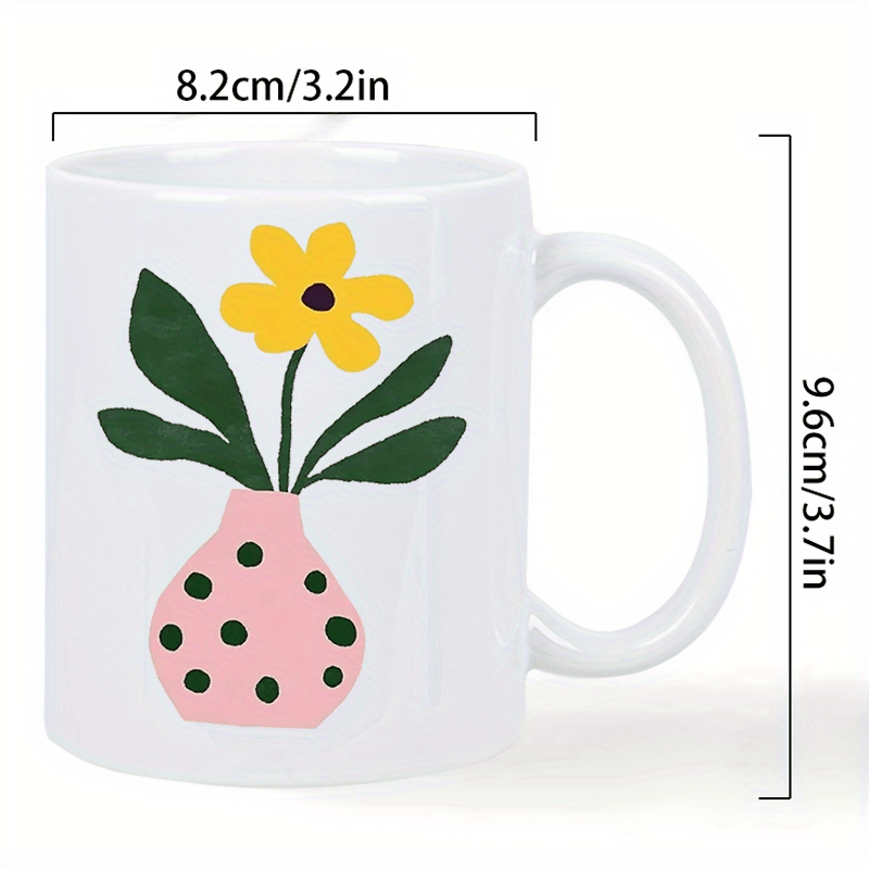 かわいいピンクの花瓶と黄色い花のデザインのセラミックマグカッ - Morning Tea Coffee のレビューと価格