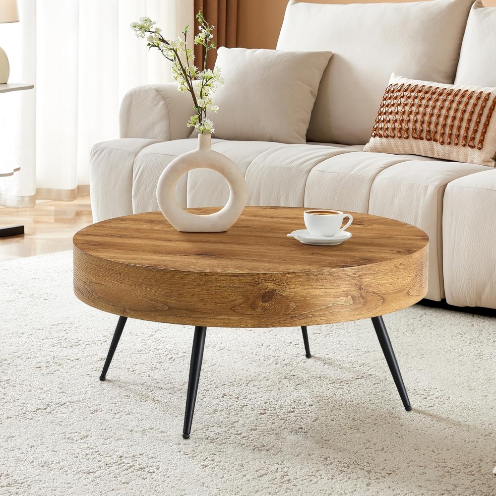 リビングルームに最適なコーヒーテーブル、収納付き丸型木製コー - Prefer Coffee To Tea のレビューと価格